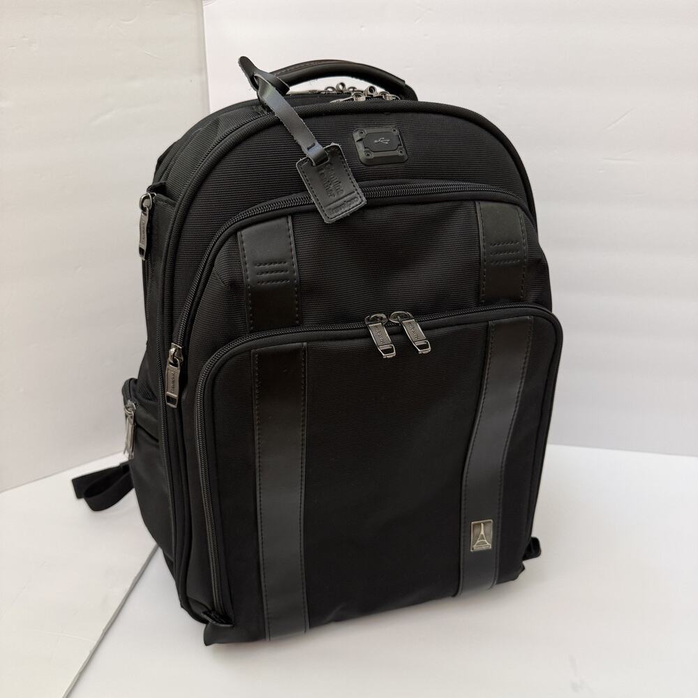 Travelpro Crew Executive Choice 2 Backpack Laptop RFID USB Leather Trim Like New
